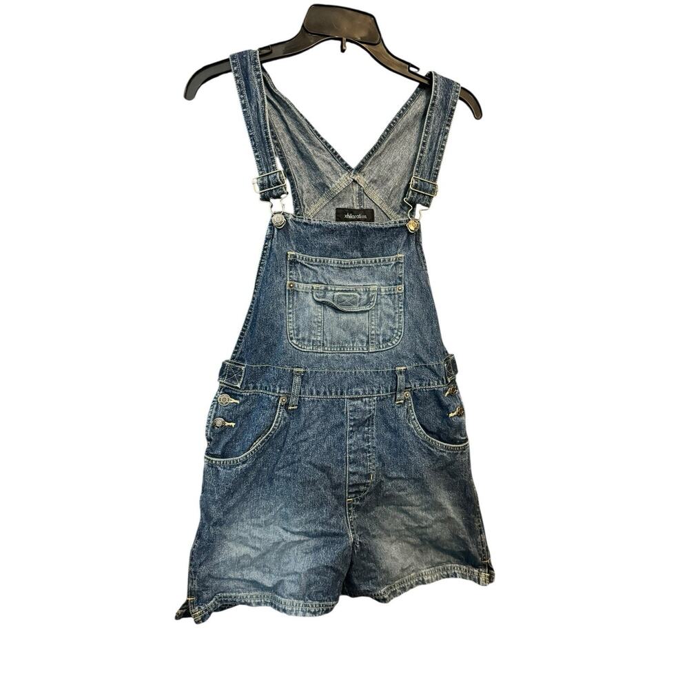 Vintage Y2K Xhilaration Cotton Bib Medium Wash Denim Overall Shorts Small
